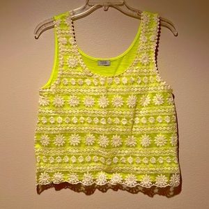 White crochet neon green crop tank top